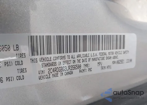 2018 Dodge Grand Caravan Se из США, поврежденный, VIN 2C4RDGBG3JR356500